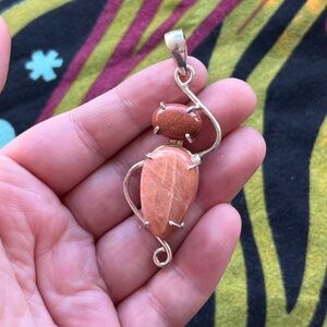 Boho Artisan Sterling Silver 925 Sunstone Abstract Pendant